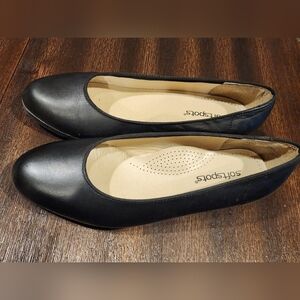 SoftSpots Slip On Wedge Heels Black Leather Office Work Classic Women's 9WW